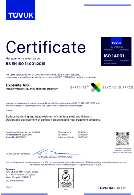 Expanite ISO14001:2015 certificate